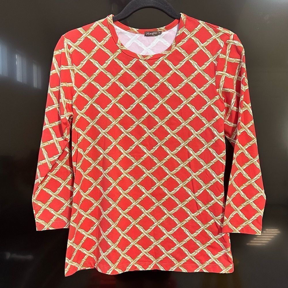 J.McLaughlin Coral Bamboo Print Stretchy Long-sleeve Top Size S